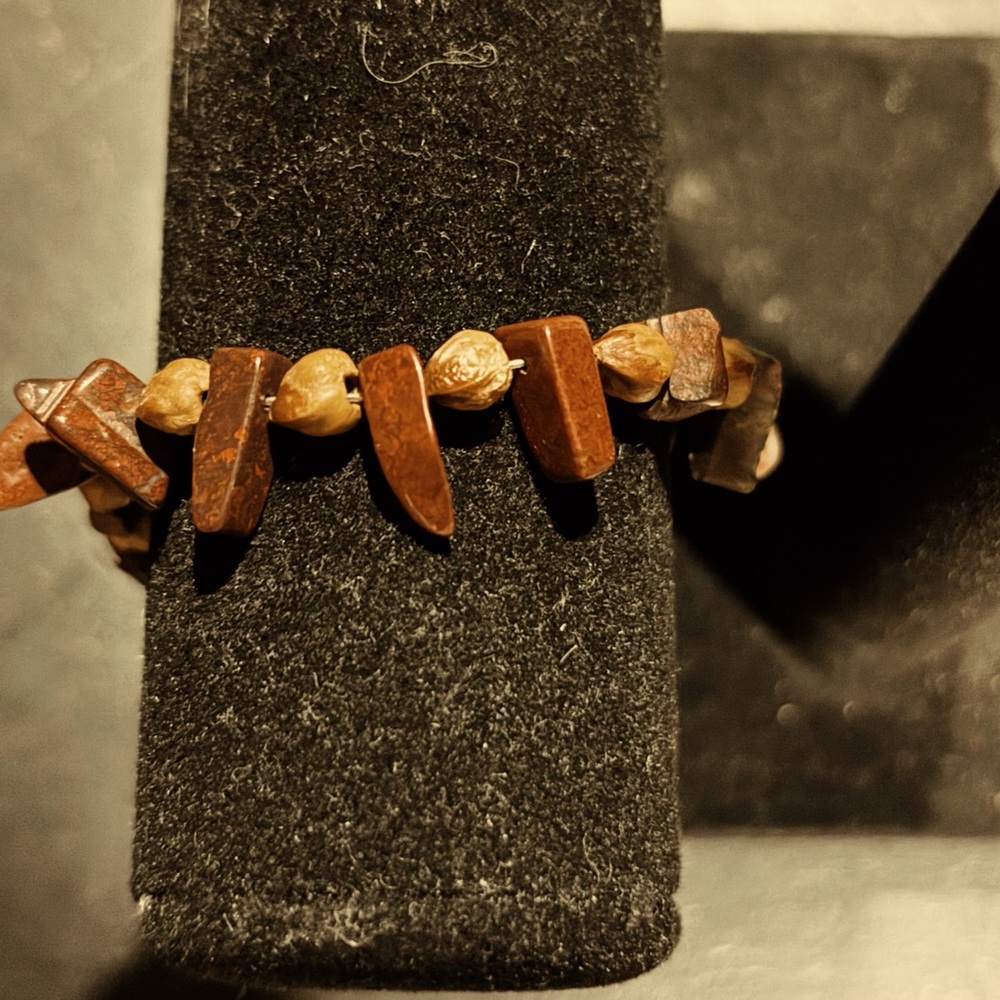 Rust Brown Natural Stone Stretch Bracelet - Unbranded
